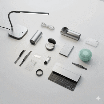 innovative mini gadgets 2026 compact smart tech devices on a modern desk