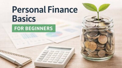 Personal finance basics for beginners showing savings, budgeting, and money management concepts