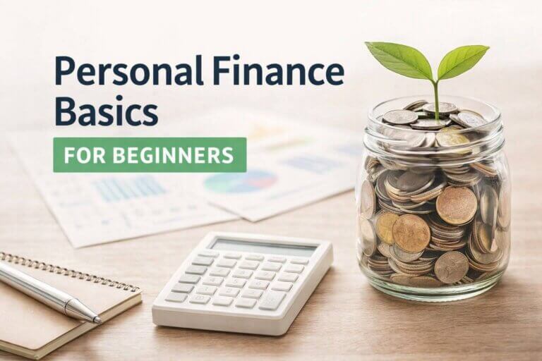 Personal finance basics for beginners showing savings, budgeting, and money management concepts