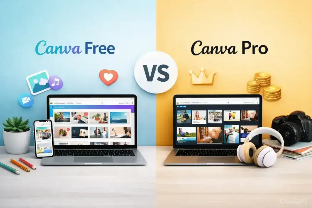 Canva Free vs Pro comparison with split background