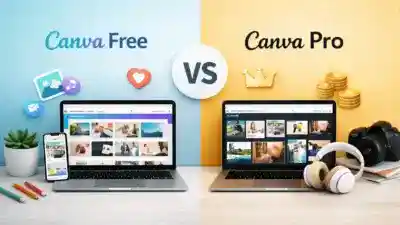 Canva Free vs Pro comparison with split background