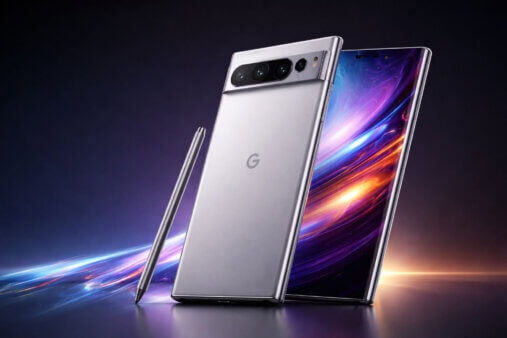 Close-up of the Google Pixel 12 Pro with a sleek silver design, triple-camera system, and vibrant OLED display.